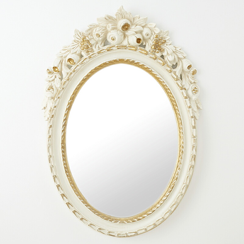 楽天市場】クラシック調フレーム ウォールミラー 花 丸形 / 白 金