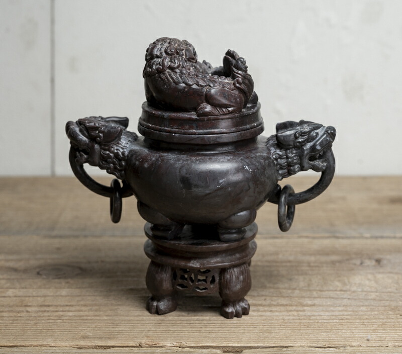 楽天市場】中国古玩 / 唐物○石香炉○球獅子 / 獣面耳付き (環付き