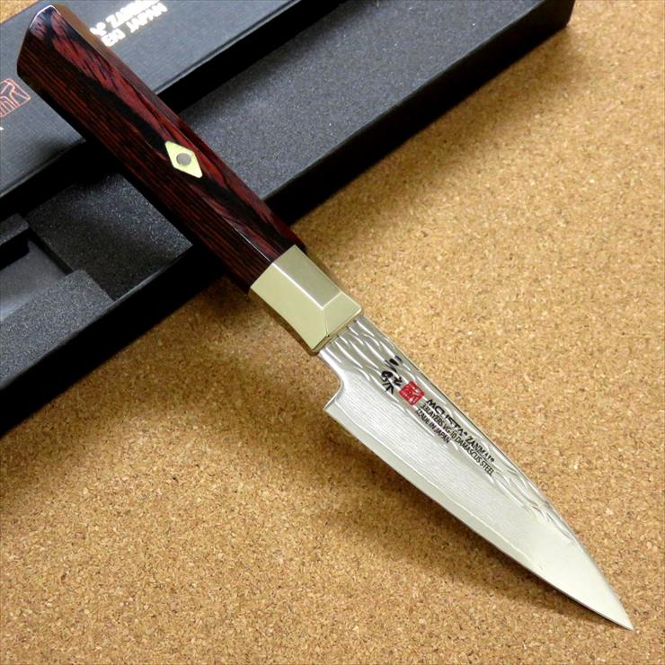 関の刃物 パーリングナイフ 90mm 三昧 波目 ダマスカス33層 小型両刃包丁