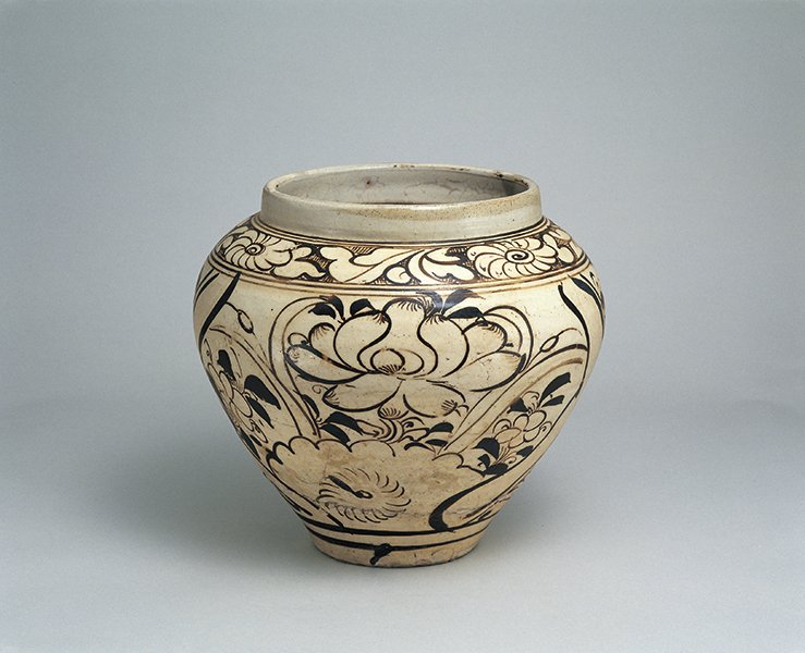 宋 磁州窯鉄絵鳳凰牡丹文壺（じしゅうようてつえほうおうぼたんもん