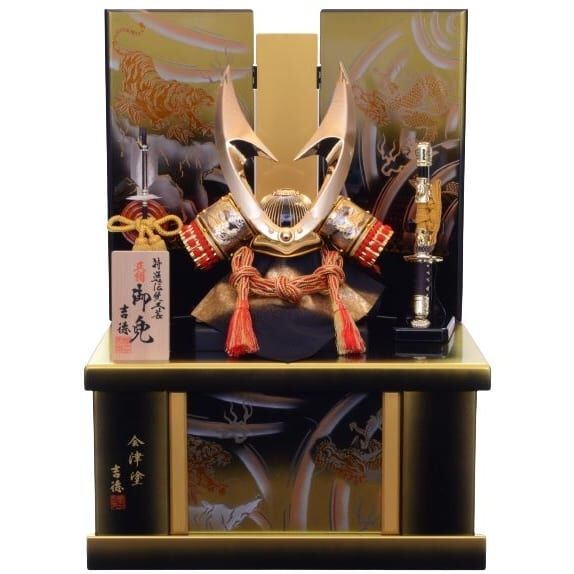 五月人形】兜飾り 収納飾り「龍虎黒金ぼかし会津塗」 (536690) 初節句