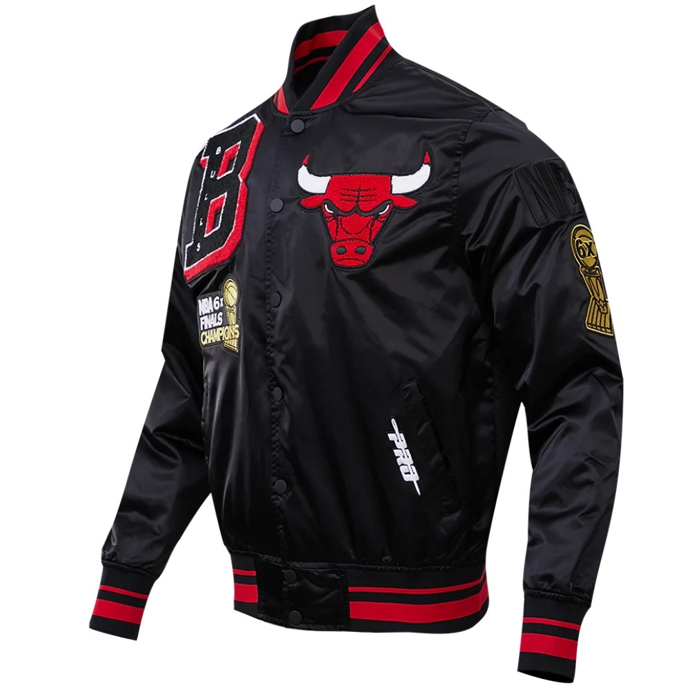 Chicago Bulls Mashup Full-Snap Black Satin Varsity Jacket
