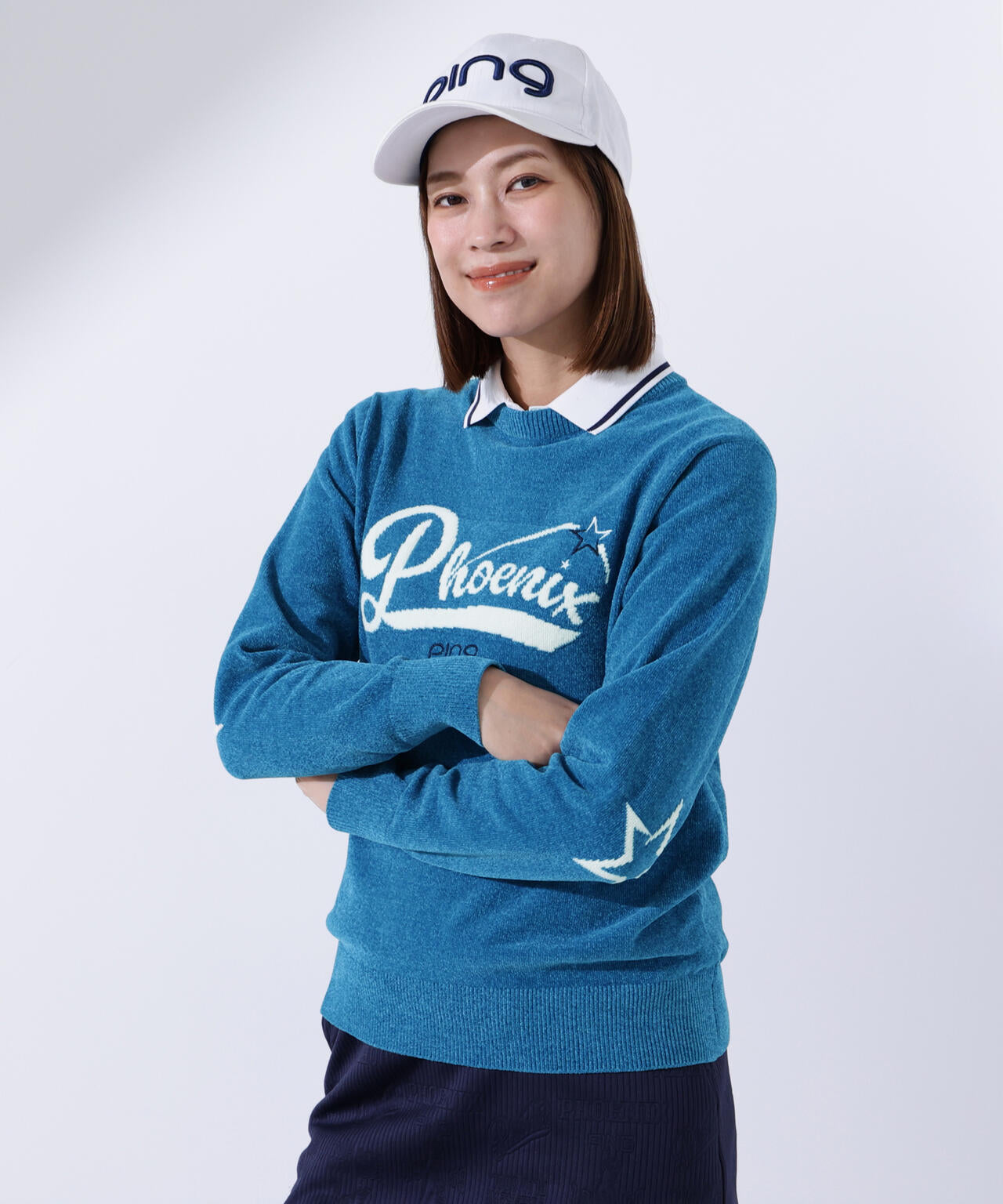 PING APPAREL】モールジャカードクルーネックニット ＜LADIES LINE