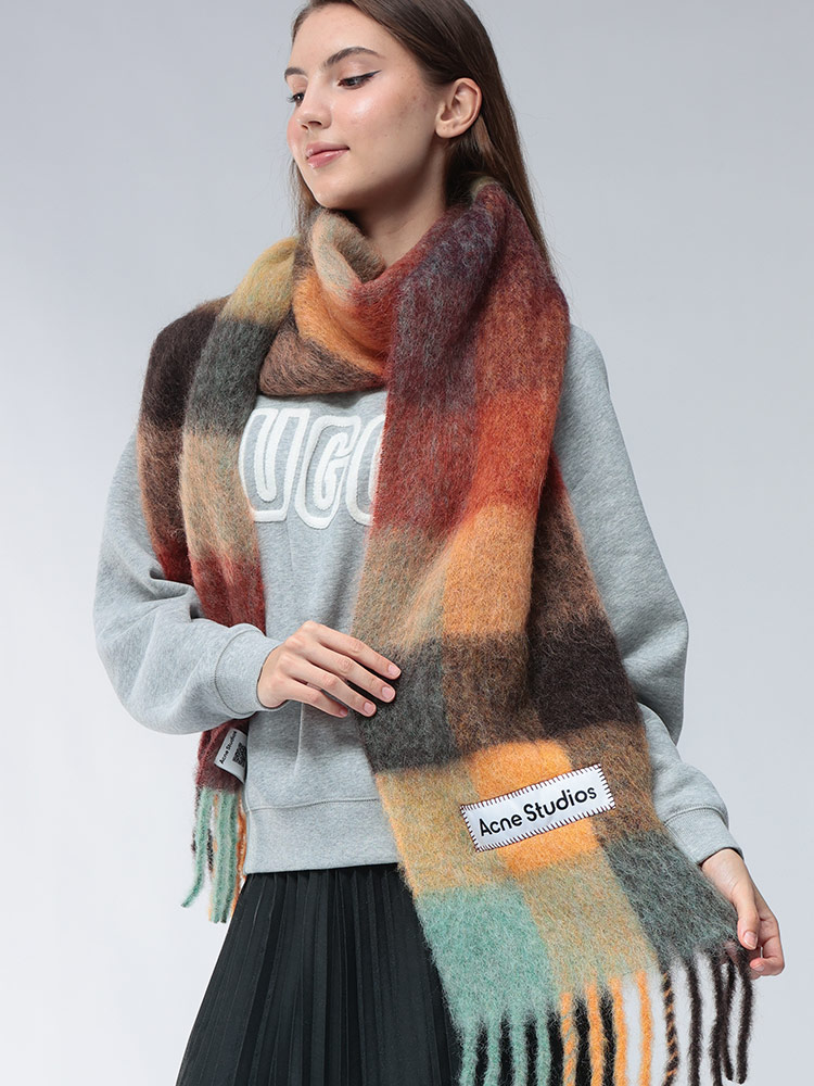 Acne Studios (アクネストゥディオズ) モヘヤ混 チェック柄 マフラー