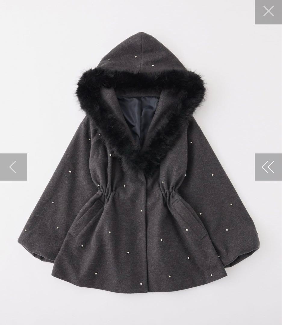 NICE CLAUP ナイスクラップ フードフェイクファービジューミドルコート