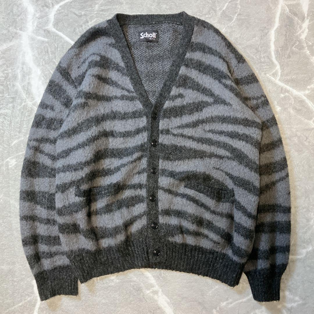 【極美品】Schott シャギーニット モヘヤ カーディガン ゼブラ ブラック MOHAIR KNIT CARDIGAN/モヘア ニットカーディガン | Schott（ショット