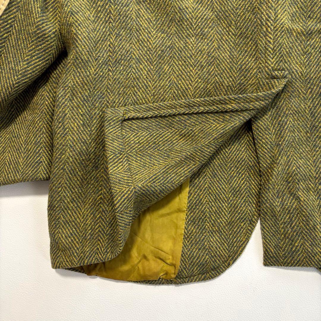 60s ハリスツイード テーラードジャケット Mサイズ カーキ エルボー