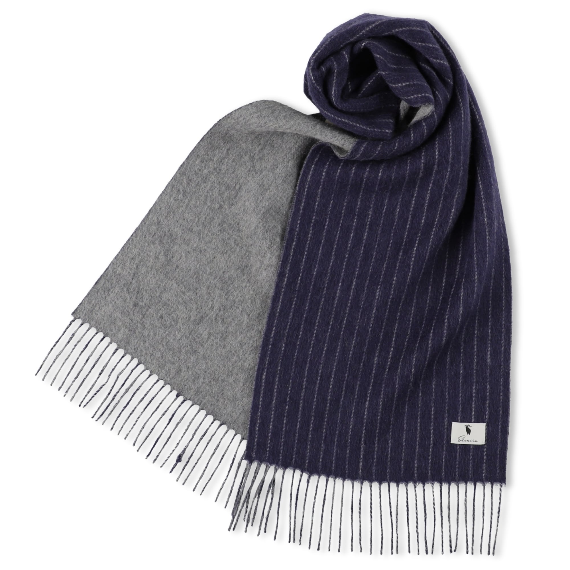 エルメネジルド ゼニア　ロングカシミア100%マフラー　紺 Ermenegildo Zegna エルメネジルド ゼニア ウール100％ ライン タグ