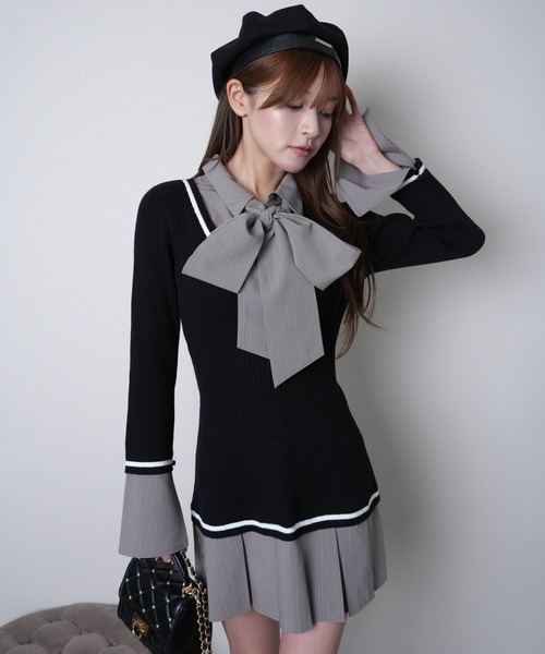 セール】シャツドッキングプリーツワンピース（ワンピース