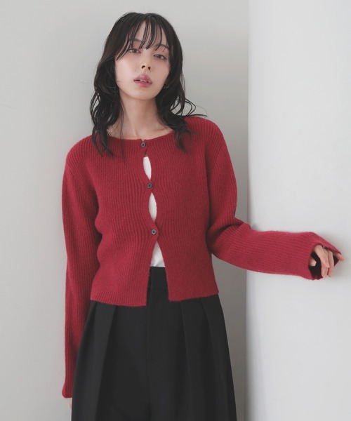 セール】センターホールリブニットカーディガン（カーディガン/ボレロ