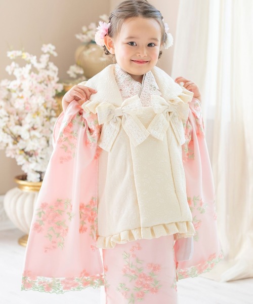 セール】七五三 フラワーレース着物ワンピ＆被布セット（着物