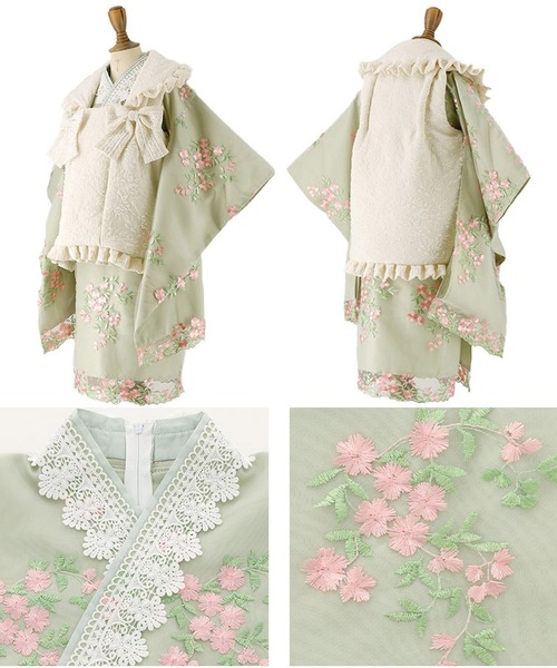 セール】七五三 フラワーレース着物ワンピ＆被布セット（着物