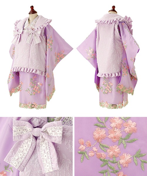 セール】七五三 フラワーレース着物ワンピ＆被布セット（着物