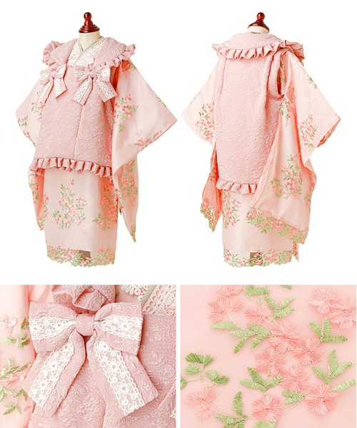 セール】七五三 フラワーレース着物ワンピ＆被布セット（着物