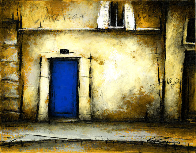 風景画 パリ 油絵「青い扉のあるアトリエ」 | iichi 日々の暮らしを